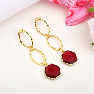 Ruby & Gold Dazzle Dangler Earrings:Scarlet Splendor