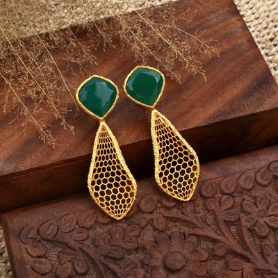 Emerald Green Gold Look Designer Statement Earrings – Luxurious