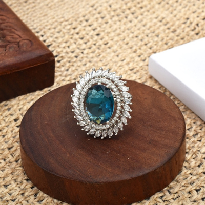 Aqua Blue Cocktail Ring – Stunning American Diamond Statement Piece