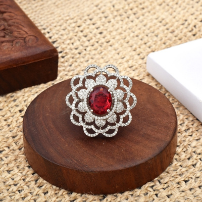 Ruby Red Cocktail Ring  – Stunning American Diamond Statement Piece